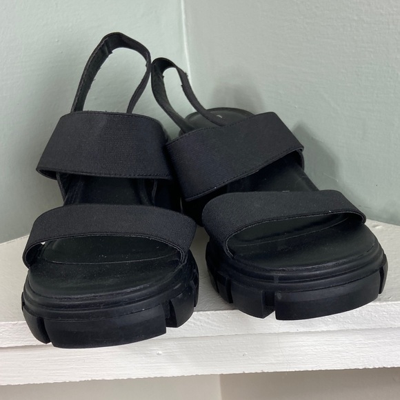 Steve Madden Harly Black Chunky Heel Sandals Elastic Strappy 9 M Lug Sole - Picture 4 of 11